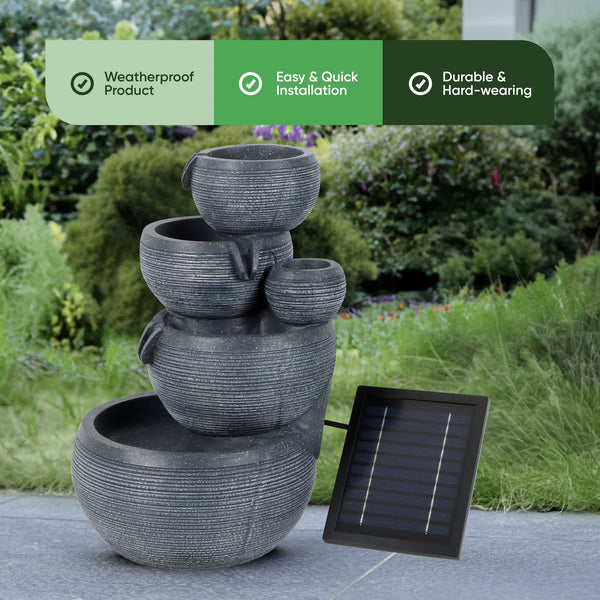 Solar Cascading Fountain Water Feature With Battery Back-up