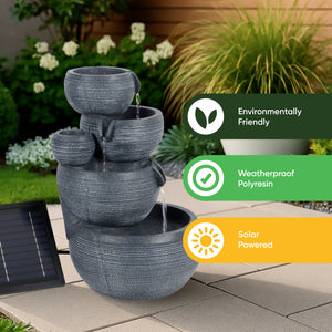 Solar Cascading Fountain Water Feature With Battery Back-up