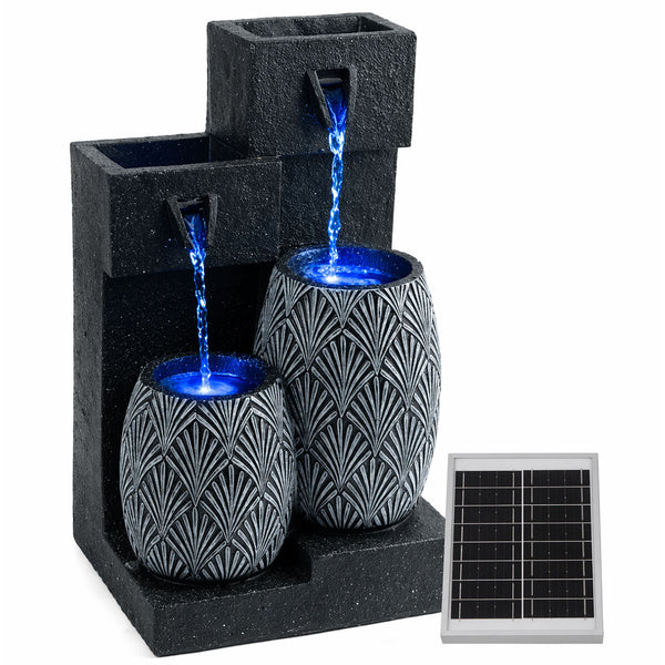Solar Powered Vase Water Feature with Battery Backup & LED Light – Garden Fountain for Patio, Balcony, Decking & Outdoor Spaces