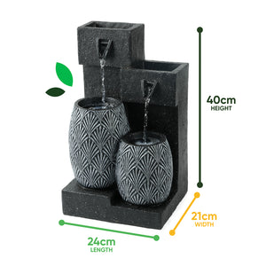 Solar Powered Vase Water Feature with Battery Backup & LED Light – Garden Fountain for Patio, Balcony, Decking & Outdoor Spaces