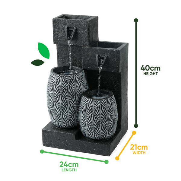Solar Powered Vase Water Feature with Battery Backup & LED Light – Garden Fountain for Patio, Balcony, Decking & Outdoor Spaces