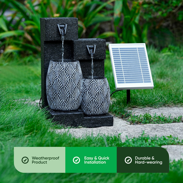 Solar Powered Vase Water Feature with Battery Backup & LED Light – Garden Fountain for Patio, Balcony, Decking & Outdoor Spaces