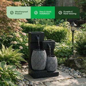 Solar Powered Vase Water Feature with Battery Backup & LED Light – Garden Fountain for Patio, Balcony, Decking & Outdoor Spaces