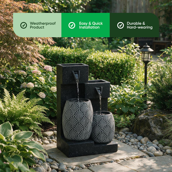 Solar Powered Vase Water Feature with Battery Backup & LED Light – Garden Fountain for Patio, Balcony, Decking & Outdoor Spaces