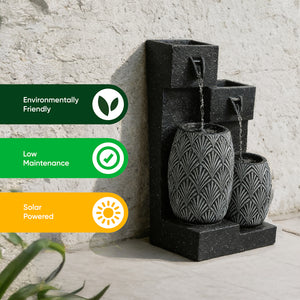 Solar Powered Vase Water Feature with Battery Backup & LED Light – Garden Fountain for Patio, Balcony, Decking & Outdoor Spaces