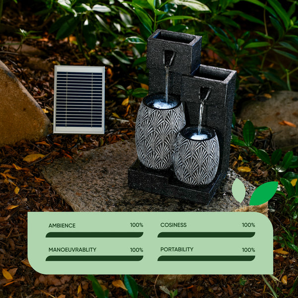 Solar Powered Vase Water Feature with Battery Backup & LED Light – Garden Fountain for Patio, Balcony, Decking & Outdoor Spaces