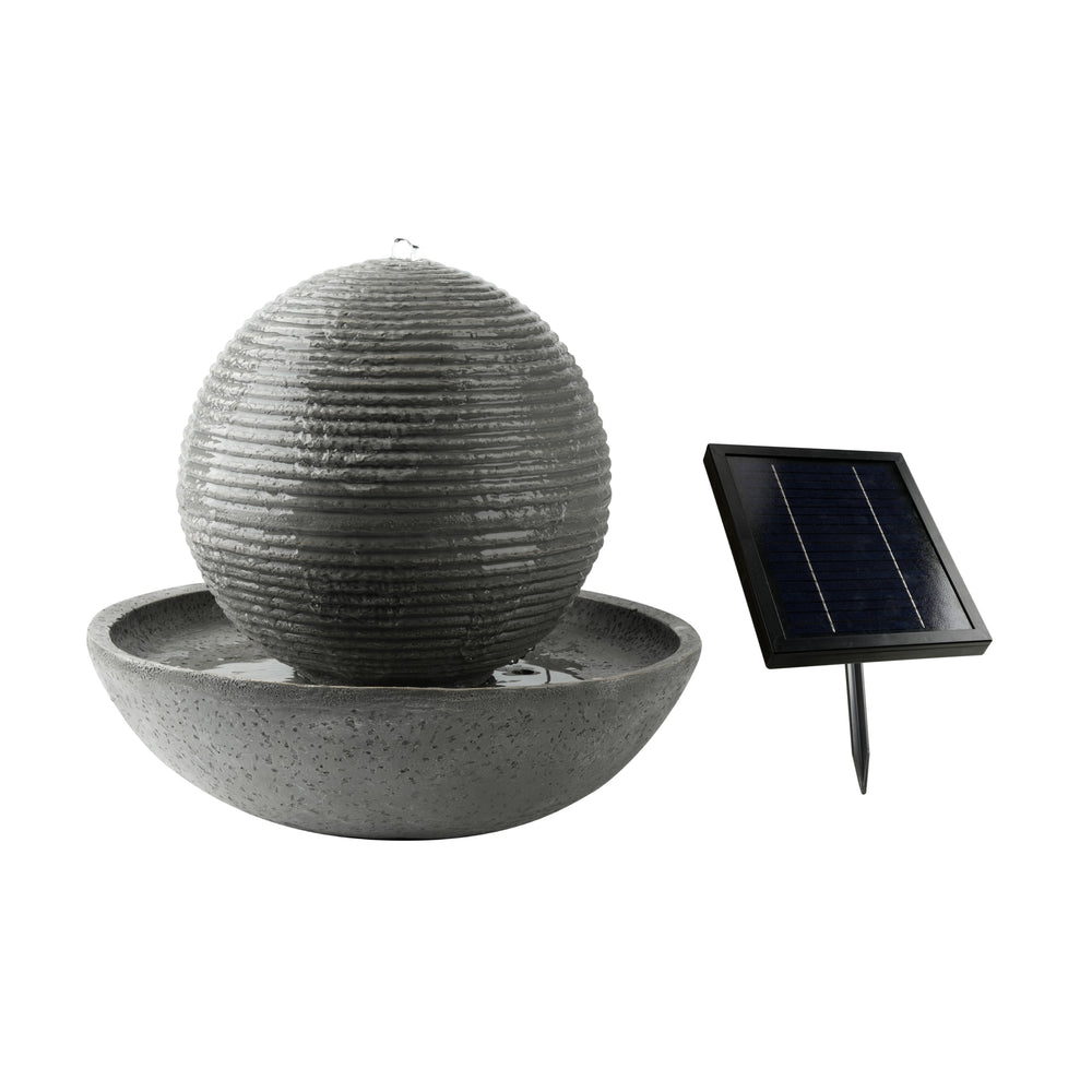 Solar Powered Ball Water Feature with LED Light & Battery Backup