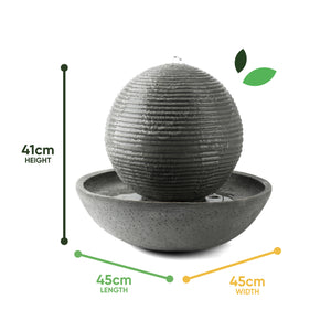 Solar Powered Ball Water Feature with LED Light & Battery Backup