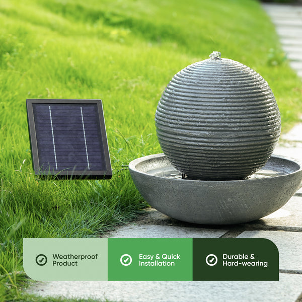 Solar Powered Ball Water Feature with LED Light & Battery Backup
