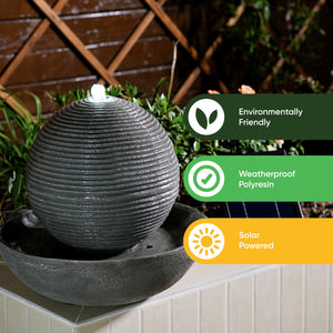 Solar Powered Ball Water Feature with LED Light & Battery Backup