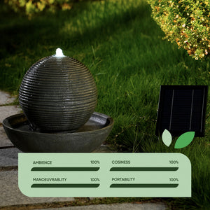 Solar Powered Ball Water Feature with LED Light & Battery Backup