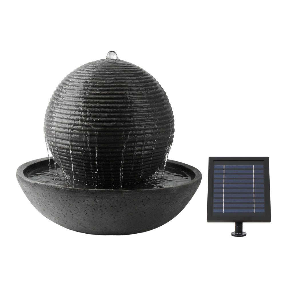 Solar Powered Ribbed Sphere Water Feature with LED Light & Battery Backup – Garden Fountain for Patio, Decking, Balconies & Outdoor Spaces