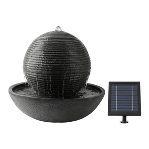 Solar Powered Ribbed Sphere Water Feature with LED Light & Battery Backup – Garden Fountain for Patio, Decking, Balconies & Outdoor Spaces