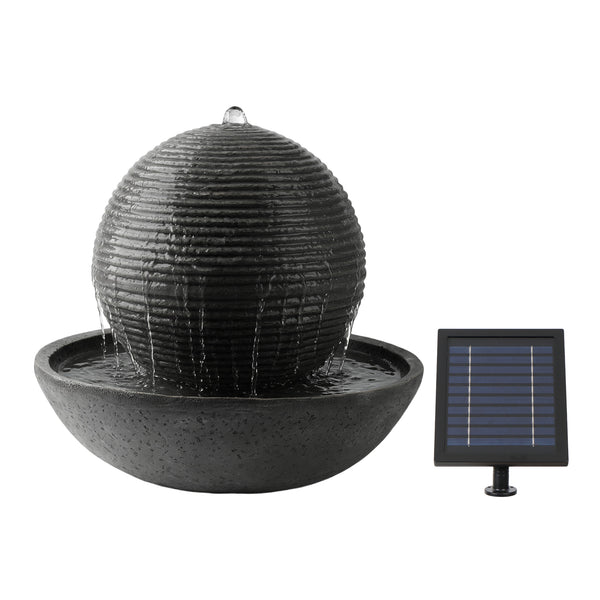 Solar Powered Ribbed Sphere Water Feature with LED Light & Battery Backup – Garden Fountain for Patio, Decking, Balconies & Outdoor Spaces