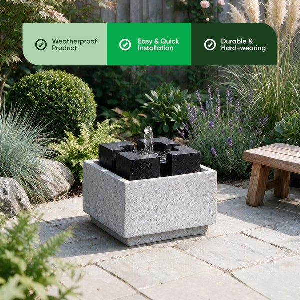 Solar Water Feature – Granite Oasis Fountain with LED Lights & Battery Backup