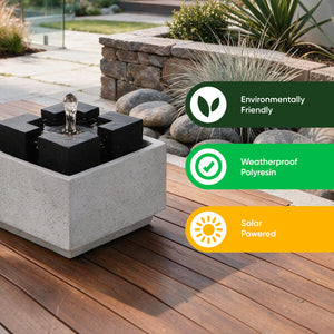 Solar Water Feature – Granite Oasis Fountain with LED Lights & Battery Backup