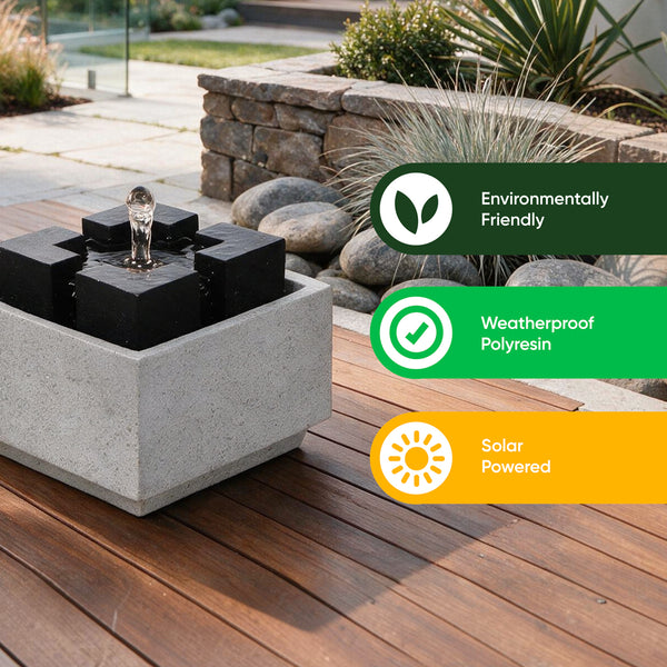 Solar Water Feature – Granite Oasis Fountain with LED Lights & Battery Backup