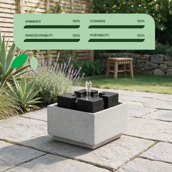 Solar Water Feature – Granite Oasis Fountain with LED Lights & Battery Backup