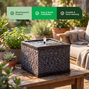 Solar Water Feature – Stacked Stone Fountain with LED Lights & Battery Backup