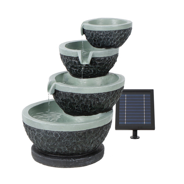 Solar Water Feature – Tiered Cascade Waterfall Fountain with LED Lights & Battery Backup