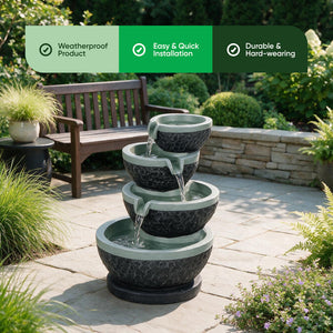 Solar Water Feature – Tiered Cascade Waterfall Fountain with LED Lights & Battery Backup