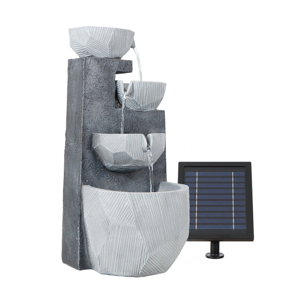 Solar Water Feature – Cascading Rippling Bowls Fountain with LED Lights & Battery Backup