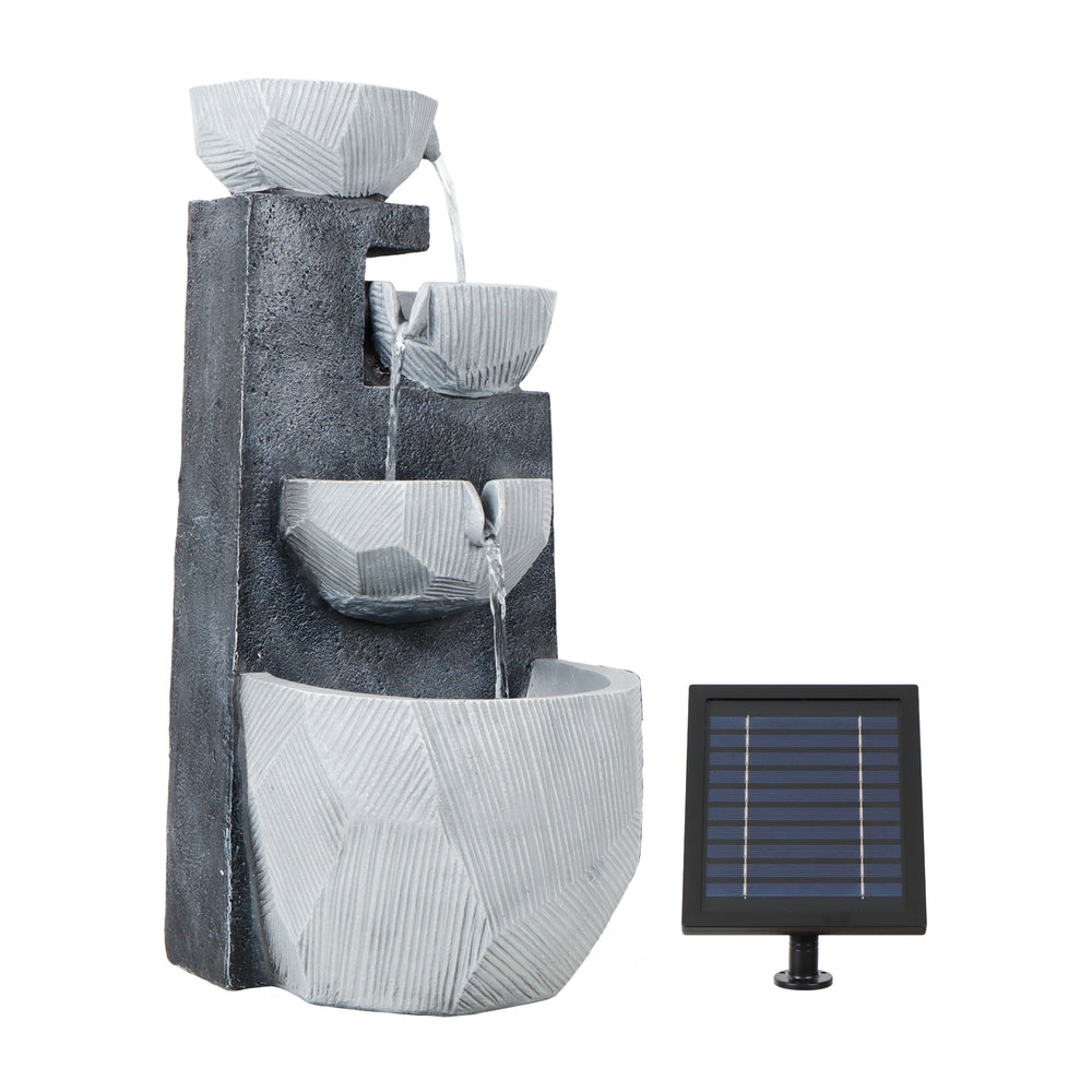 Solar Water Feature – Cascading Rippling Bowls Fountain with LED Lights & Battery Backup