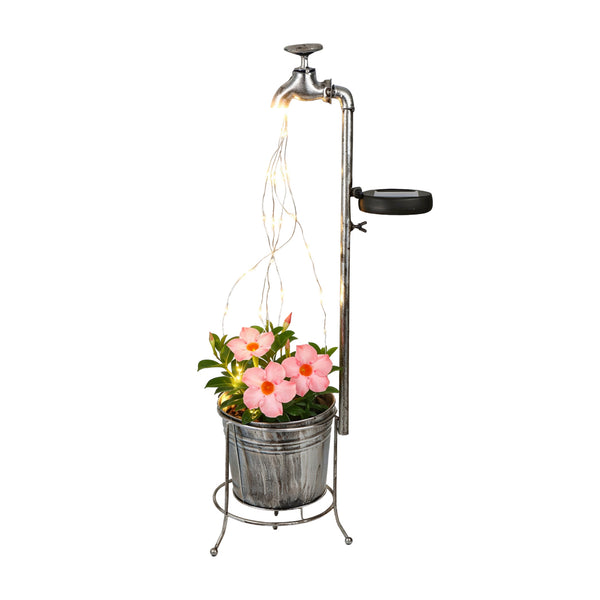 Solar Watering Tap with Cascade Lights – Warm White LED Garden Feature Light