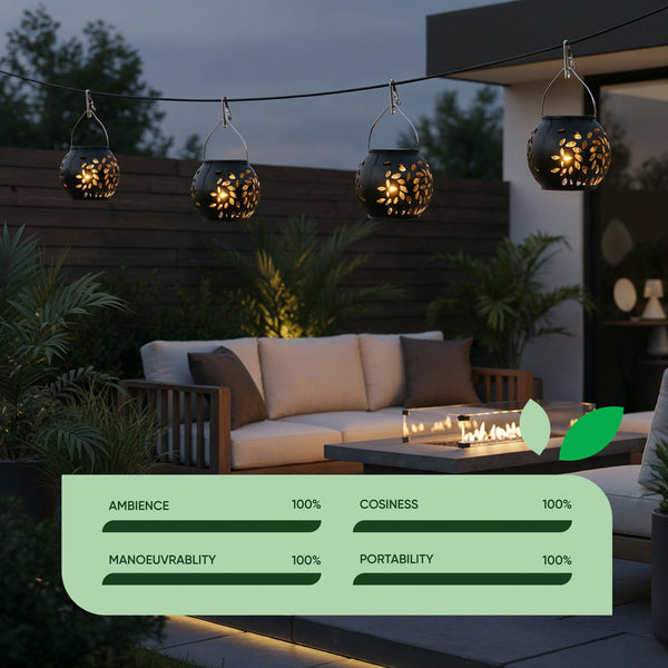Pack of 4 Hanging Versatile Solar Lanterns – 2-in-1 Tabletop & Hanging LED Garden Lights