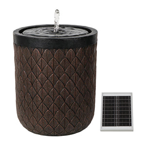 Solar Water Feature – Diamond Weave Barrel Fountain with LED Lights & Battery Backup