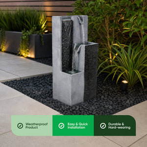 Solar Water Feature – Harmony Pillars Fountain with LED Lights & Battery Backup