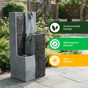 Solar Water Feature – Harmony Pillars Fountain with LED Lights & Battery Backup