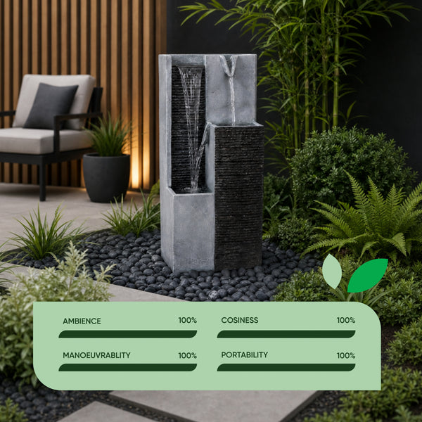 Solar Water Feature – Harmony Pillars Fountain with LED Lights & Battery Backup