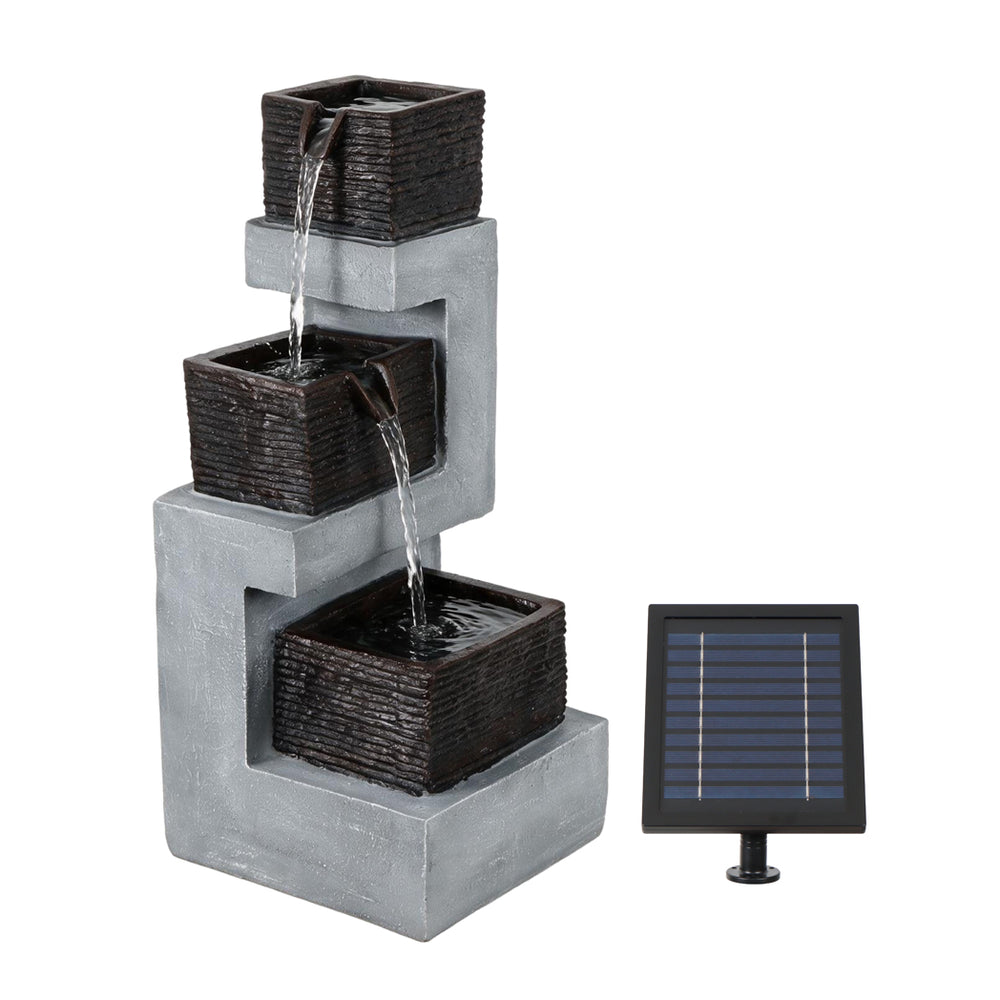 Solar Water Feature – Stacked Blocks Fountain with LED Lights & Battery Backup