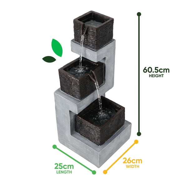 Solar Water Feature – Stacked Blocks Fountain with LED Lights & Battery Backup