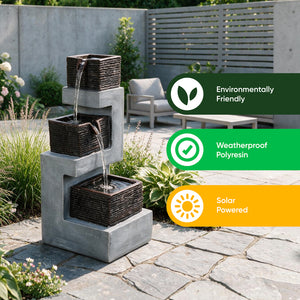 Solar Water Feature – Stacked Blocks Fountain with LED Lights & Battery Backup