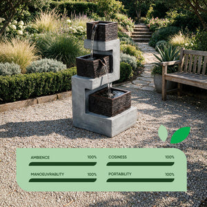 Solar Water Feature – Stacked Blocks Fountain with LED Lights & Battery Backup