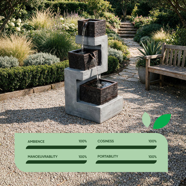Solar Water Feature – Stacked Blocks Fountain with LED Lights & Battery Backup