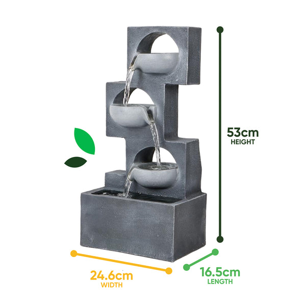 Solar Water Feature – Geometric Steps Fountain with LED Lights & Battery Backup