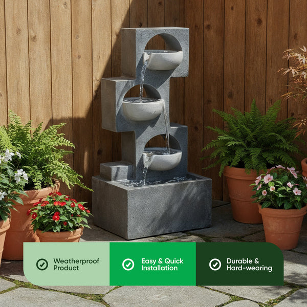 Solar Water Feature – Geometric Steps Fountain with LED Lights & Battery Backup