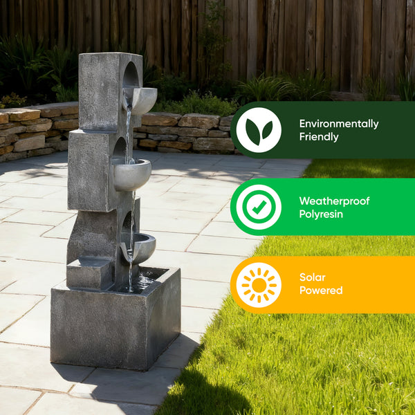 Solar Water Feature – Geometric Steps Fountain with LED Lights & Battery Backup