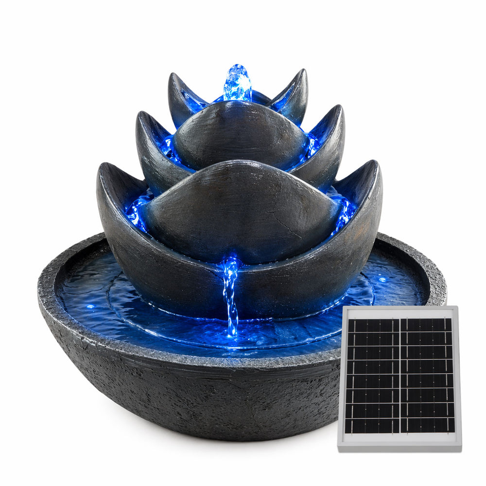 Solar Water Feature – 3 Tier Lotus Fountain with LED Lights & Battery Backup