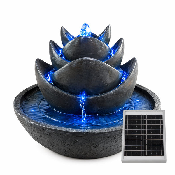 Solar Water Feature – 3 Tier Lotus Fountain with LED Lights & Battery Backup