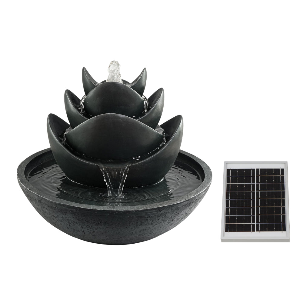 Solar Water Feature – 3 Tier Lotus Fountain with LED Lights & Battery Backup