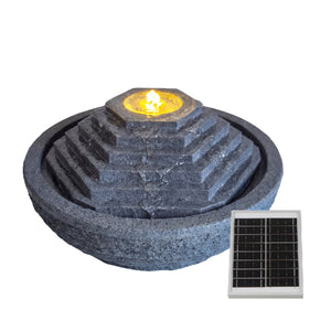 Solar Pyramid Ball Water Feature with LED Light and Battery Backup