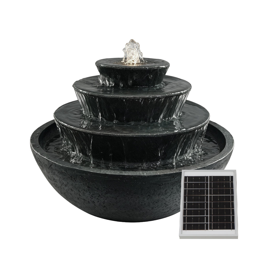 Solar Water Feature – Tiered Stacked Bowl Fountain with LED Lights & Battery Backup