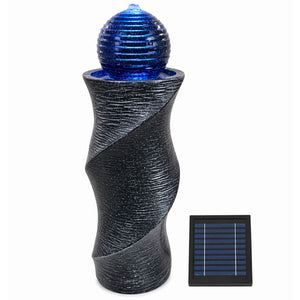 Solar Water Feature – Twisted Ball Fountain with LED Lights & Battery Backup