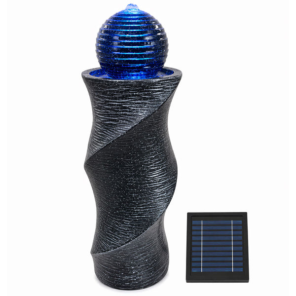 Solar Water Feature – Twisted Ball Fountain with LED Lights & Battery Backup