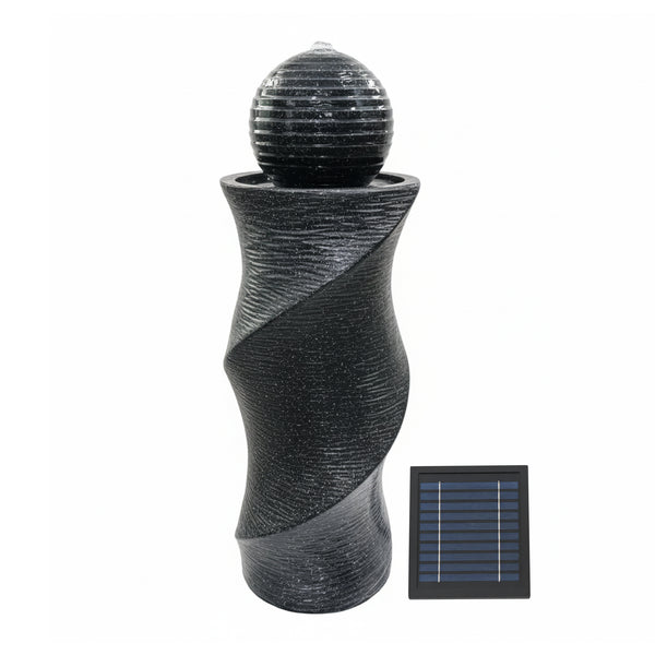 Solar Water Feature – Twisted Ball Fountain with LED Lights & Battery Backup