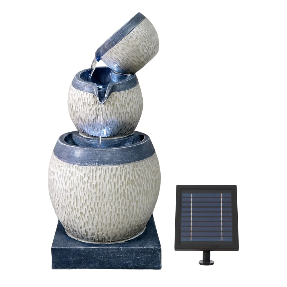Solar Water Feature – 3 Tier Cascading Bowl Fountain with LED Lights & Battery Backup